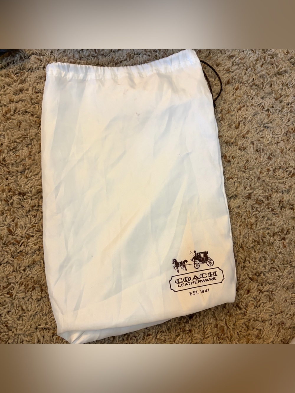 Coach White and Brown Logo Drawstring Dust Bag